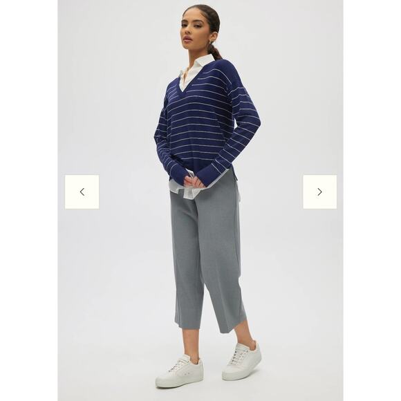 NEW Hilary Radley V-Neck Sweater Top Combo Blue & Off-White Stripes (Size: XXL) - Picture 3 of 5